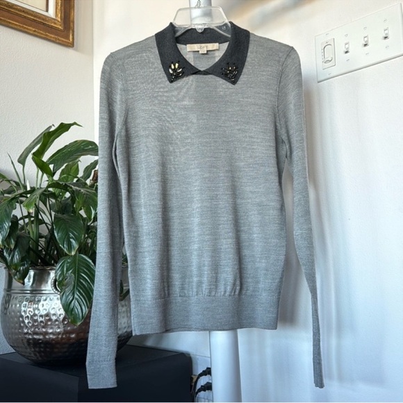 LOFT Sweaters - LOFT Ann Taylor Wool Blend Jewel Embellished Collar Top Sweater Sz XS Gray Light